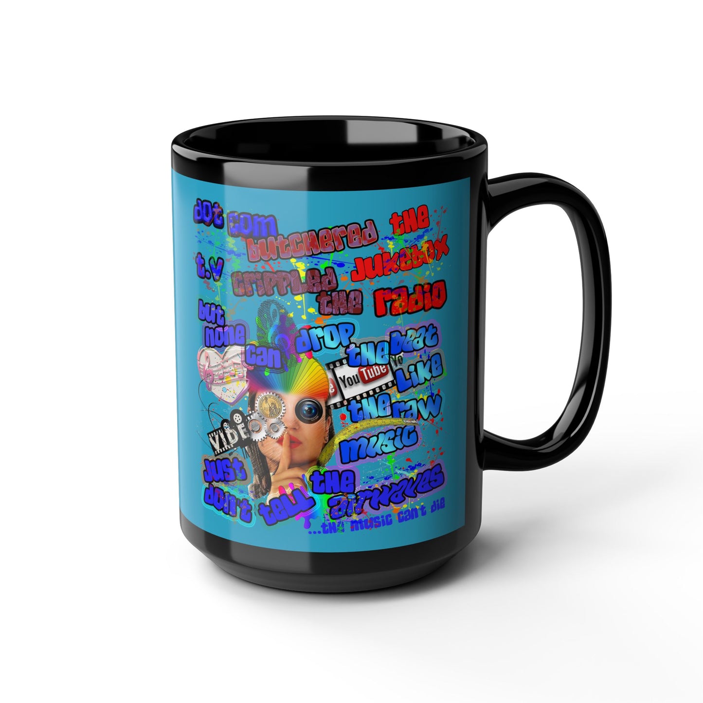 drop the beat - Black Mug (turquoise)