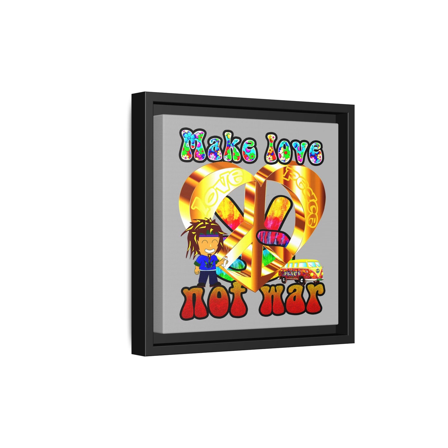 love peace - framed canvas art (light grey)
