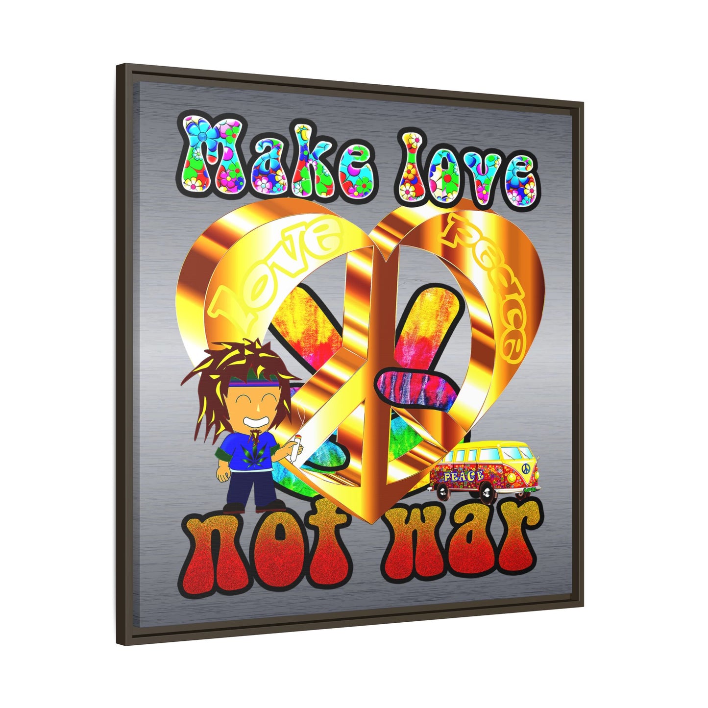 love peace - framed canvas art (brushed nickel)