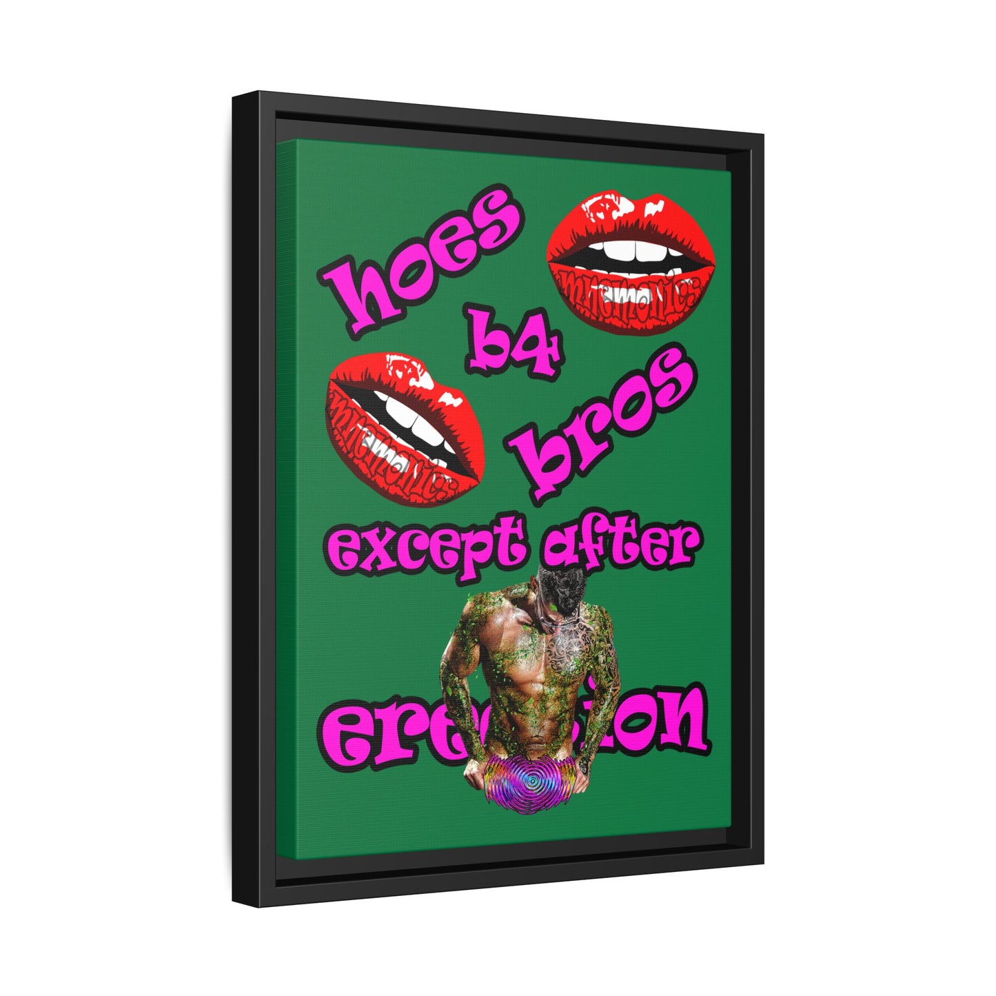 hoes b4 bros - framed canvas art (dark green)