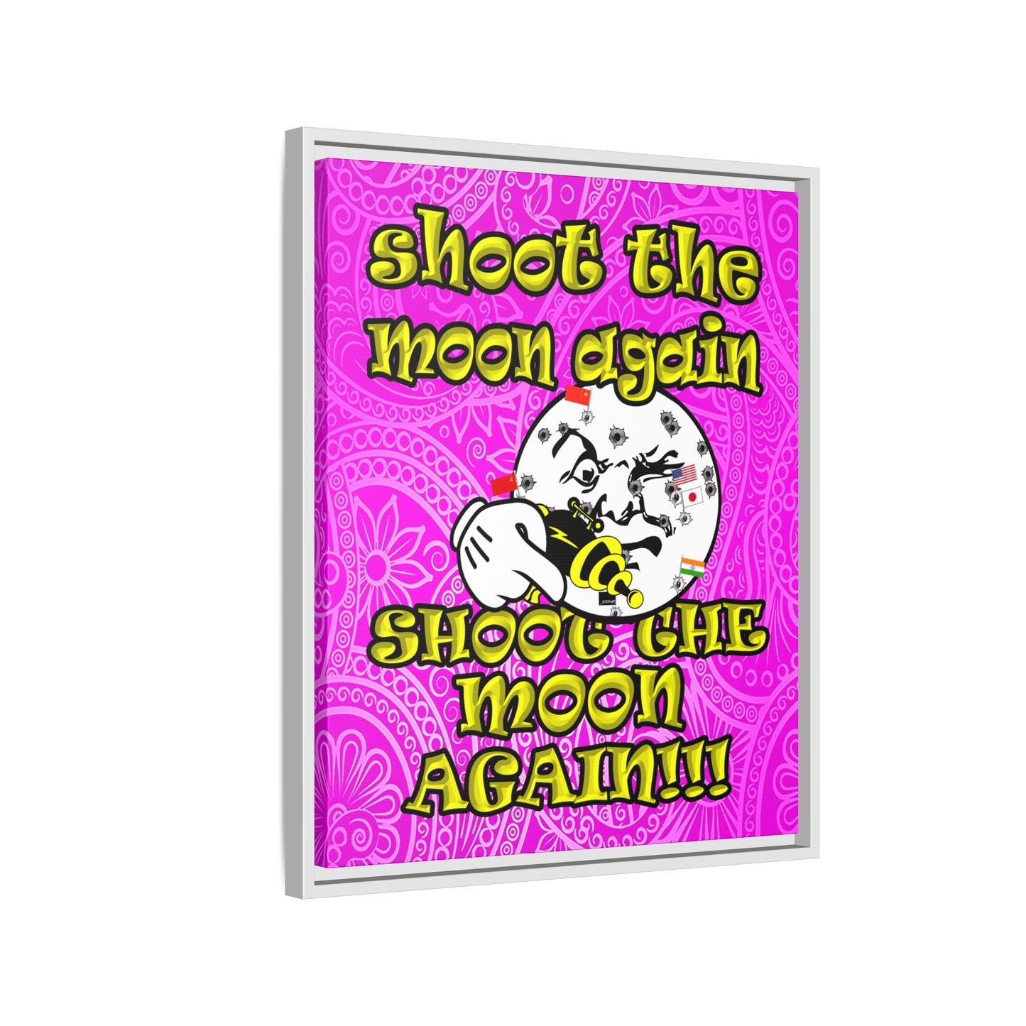 shoot the moon again - framed canvas art (pink swirl)