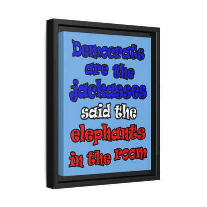 donkeys and elephants - framed canvas art (light blue)