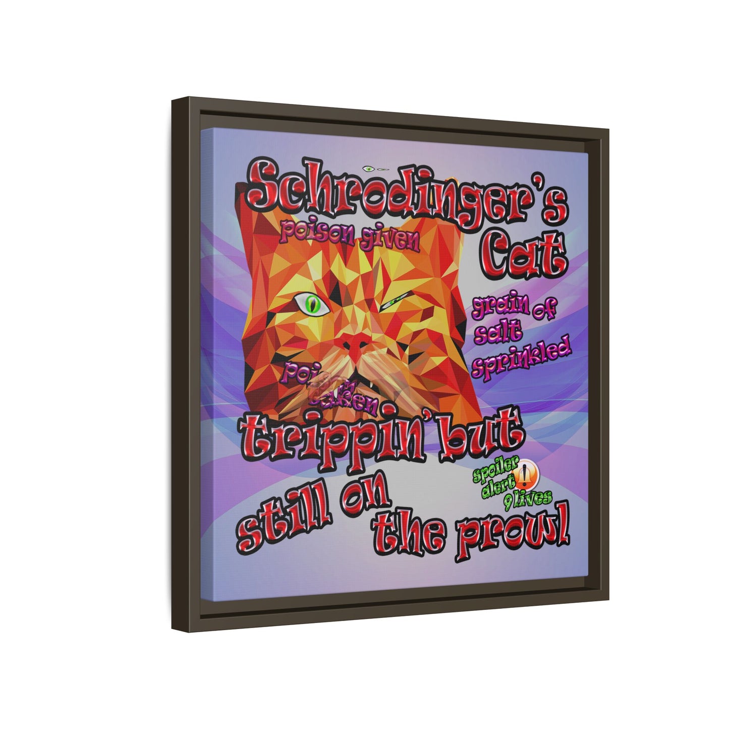 schrodinger's cat - framed canvas art (light blue-pink wave)