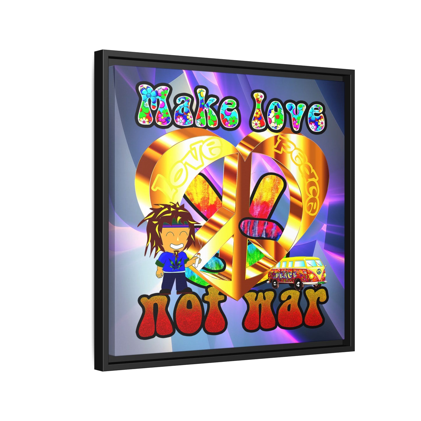love peace - framed canvas art (grey-pink wave)