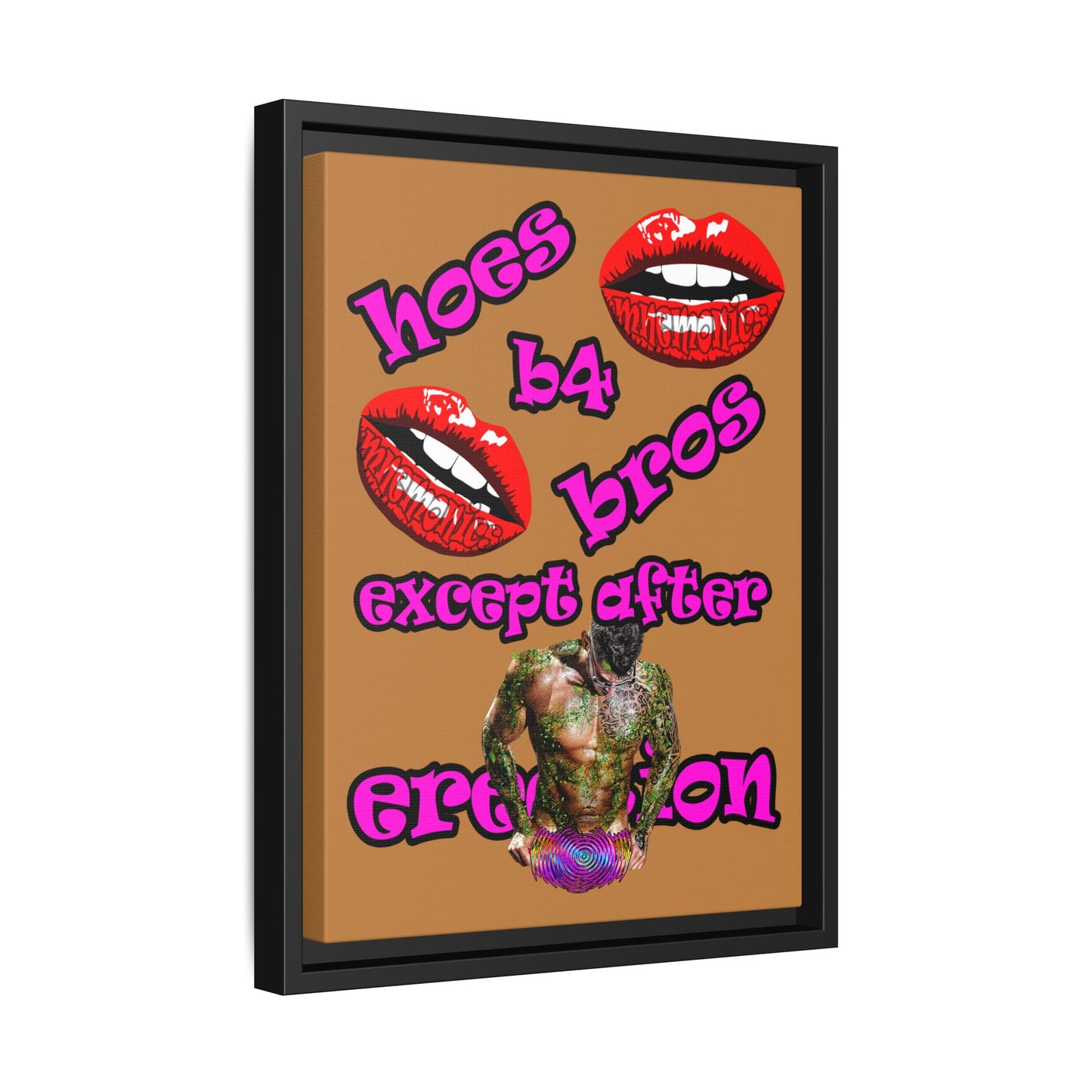 hoes b4 bros - framed canvas art (light brown)