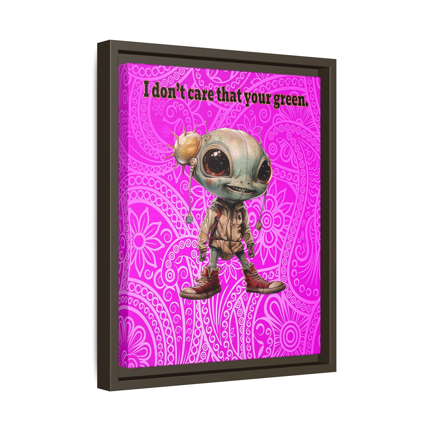 I don't care that your green - framed canvas art (pink swirl)