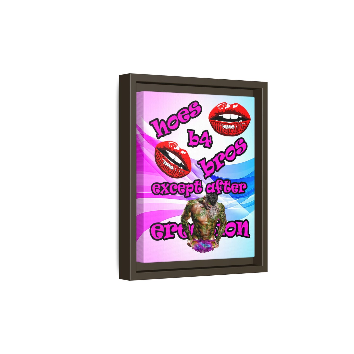 hoes b4 bros - framed canvas art (light blue-pink wave)