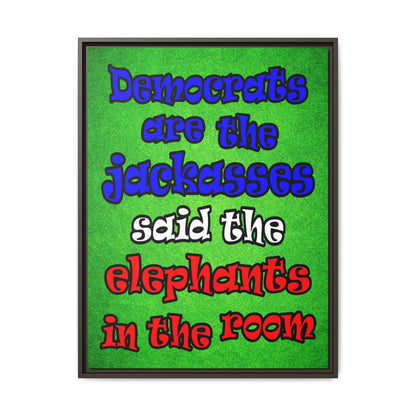 donkeys and elephants - framed canvas art (green turf)