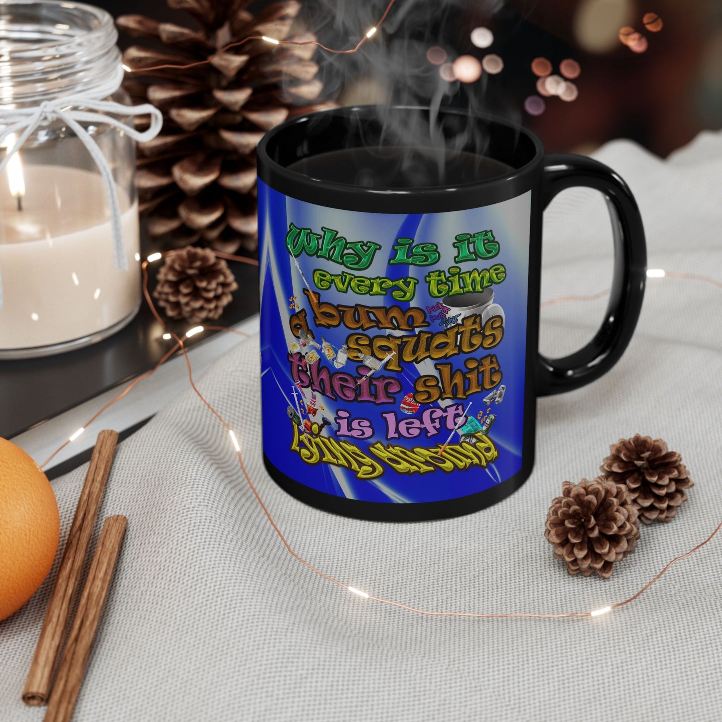 the bum's shit - Black Mug (blue-white wave)