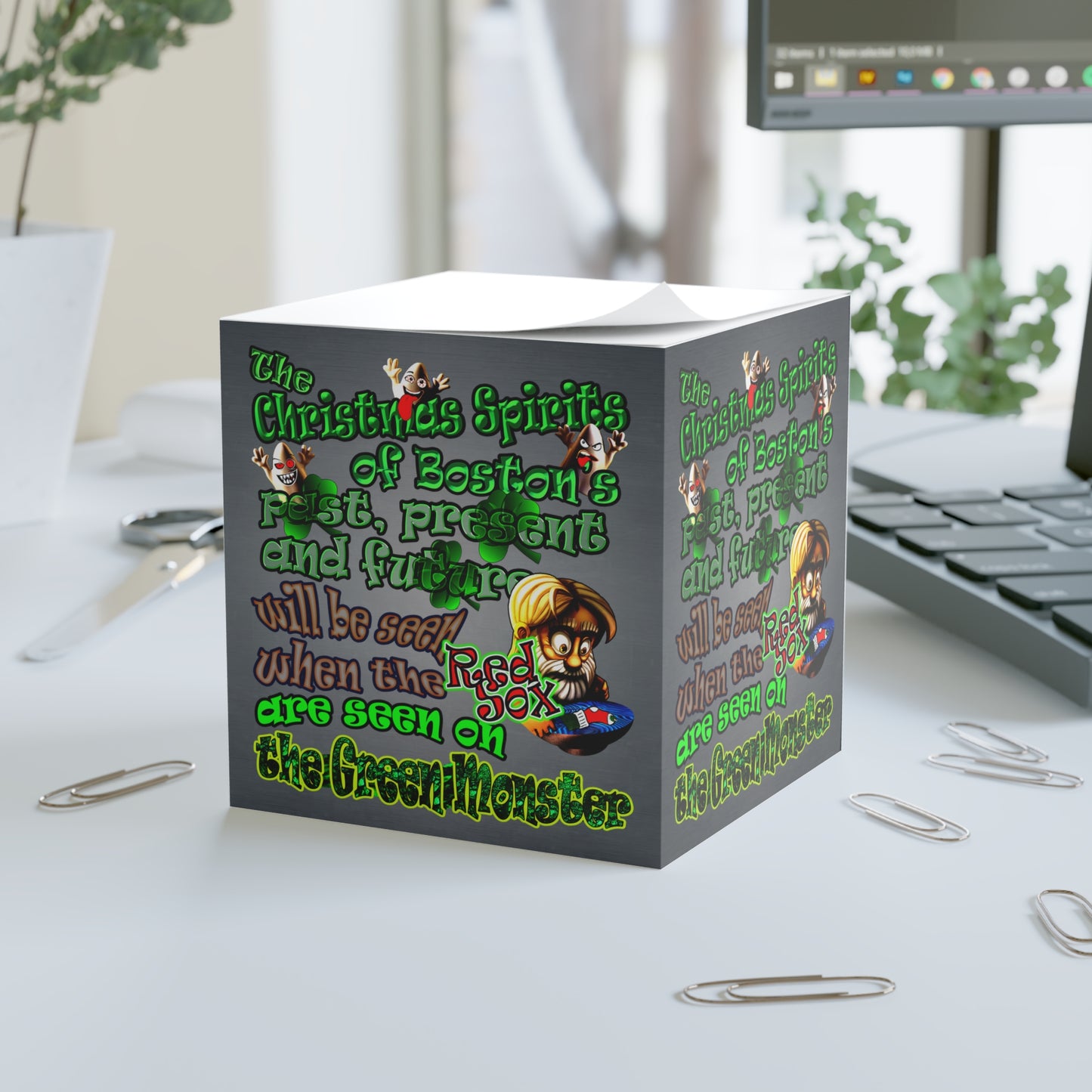 christmas spirits of boston - note cube (grey-light grey)