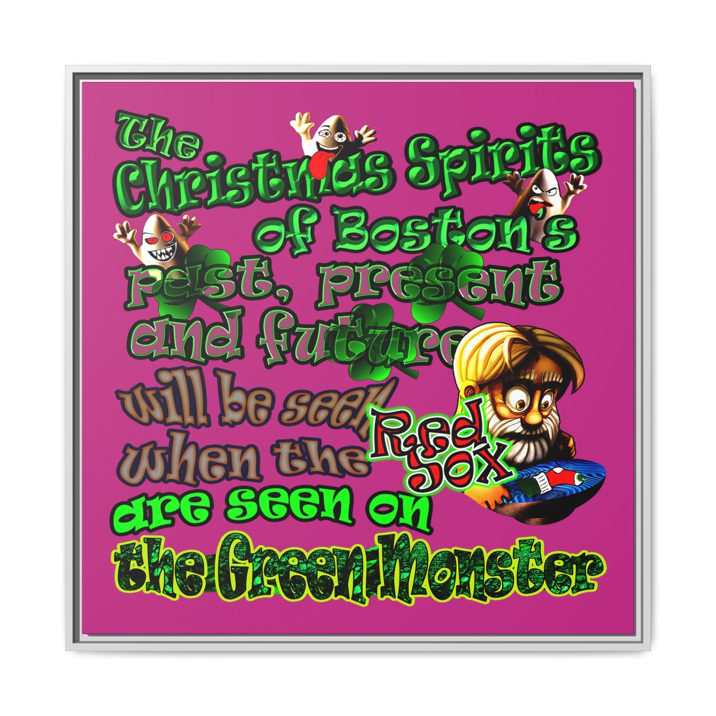 christmas spirits of boston - framed canvas art (pink)