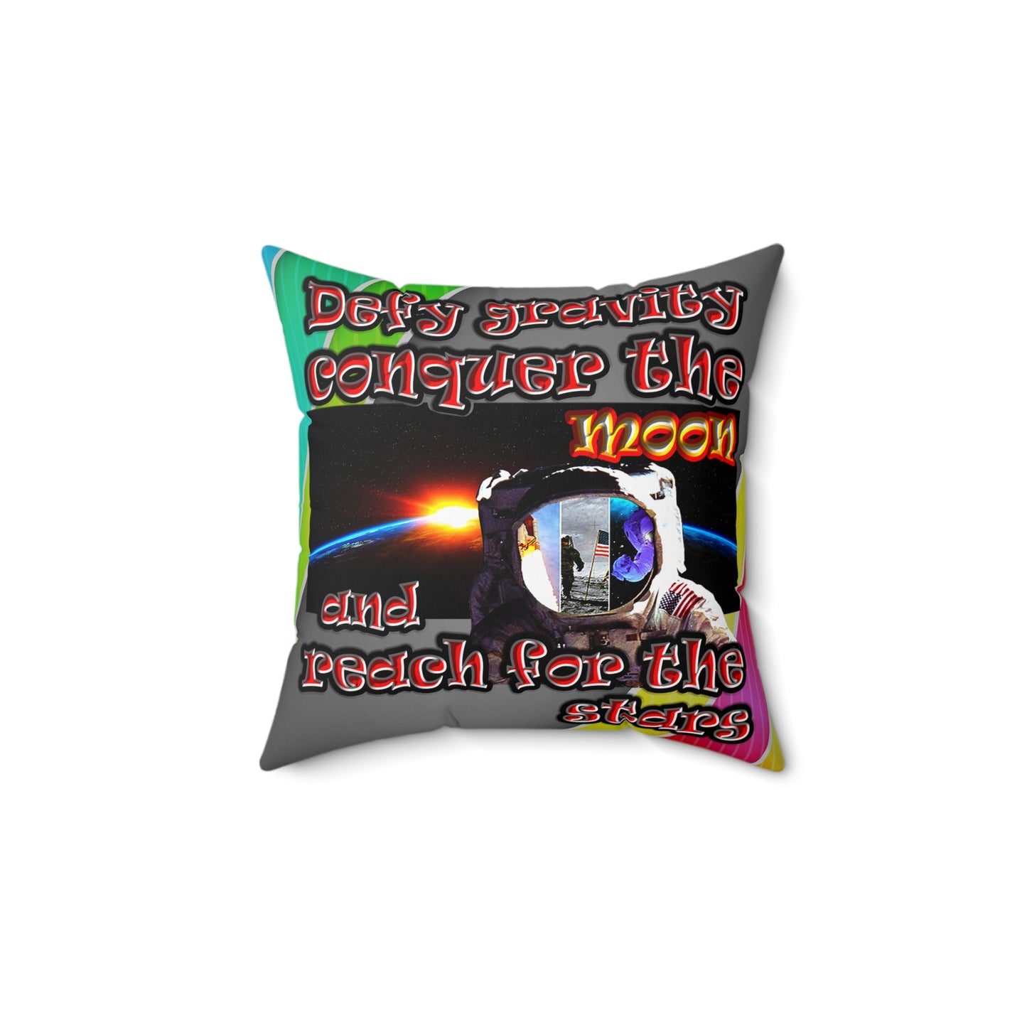 defy conquer reach - Spun Polyester Square Pillow - (rainbow split)