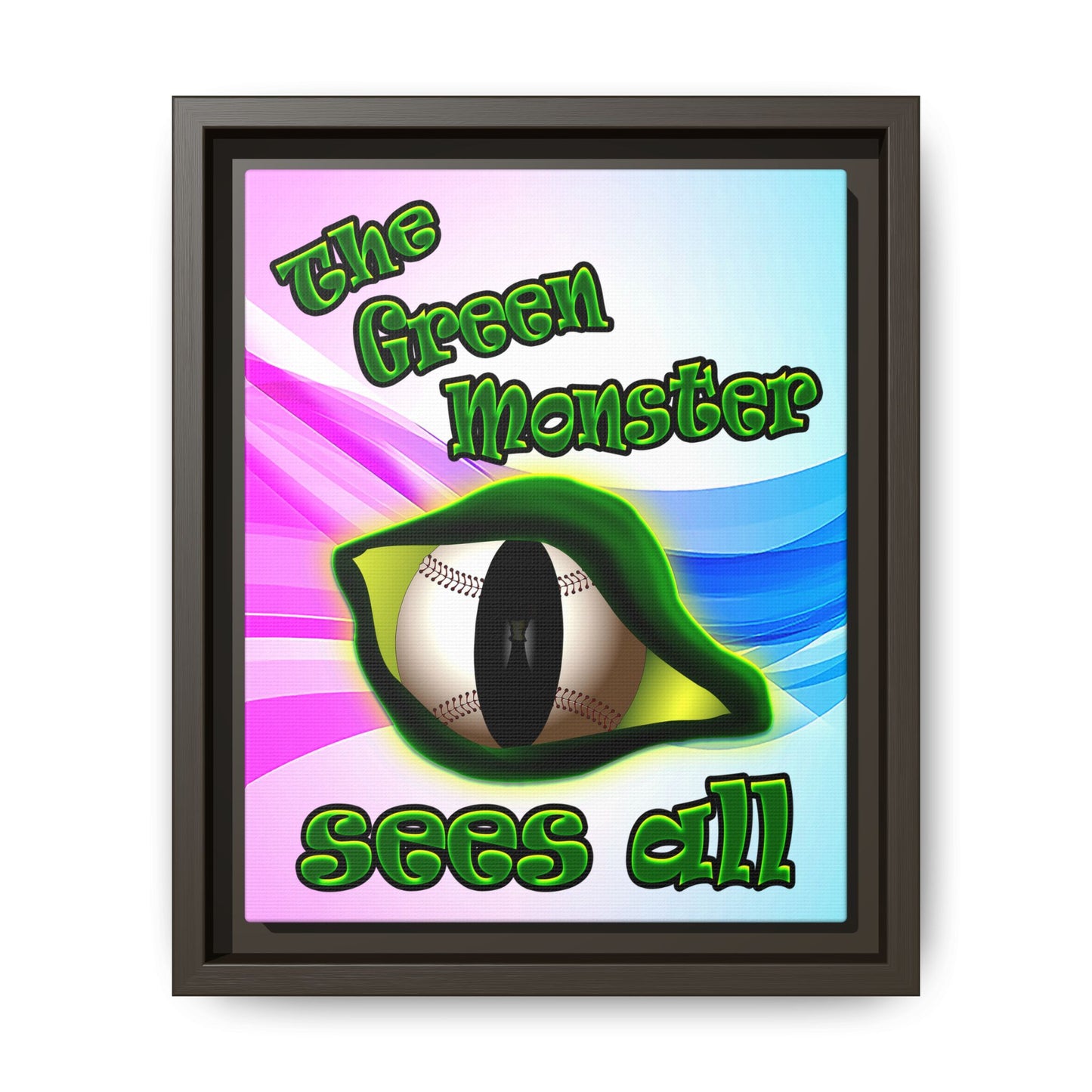 green monster - framed canvas art (light blue-pink wave)