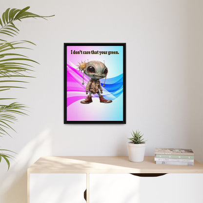 I don't care that your green - framed canvas art (light blue-pink wave)