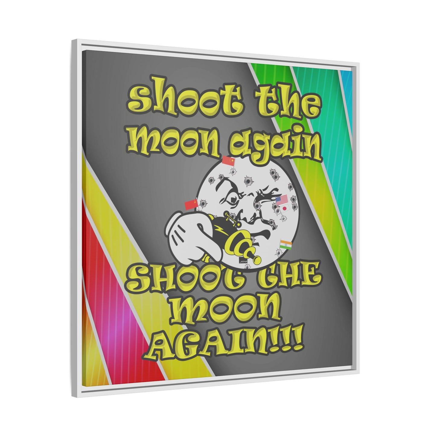 shoot the moon again - framed canvas art (rainbow split)