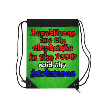 donkeys and elephants - Drawstring Bag (green turf)