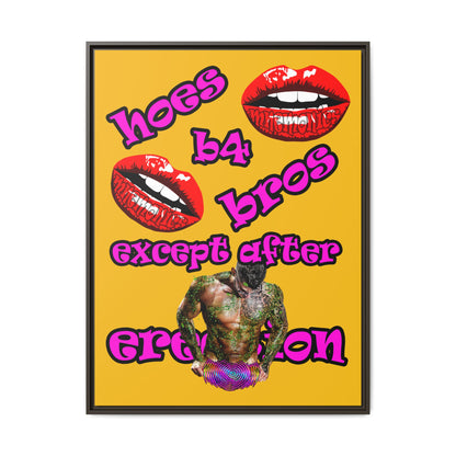 hoes b4 bros - framed canvas art (yellow)