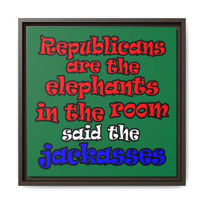 donkeys and elephants - framed canvas art (dark green)