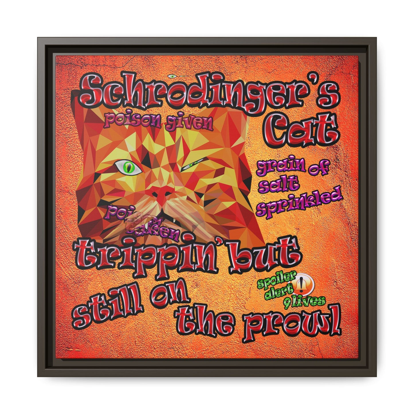schrodinger's cat - framed canvas art (burnt orange)