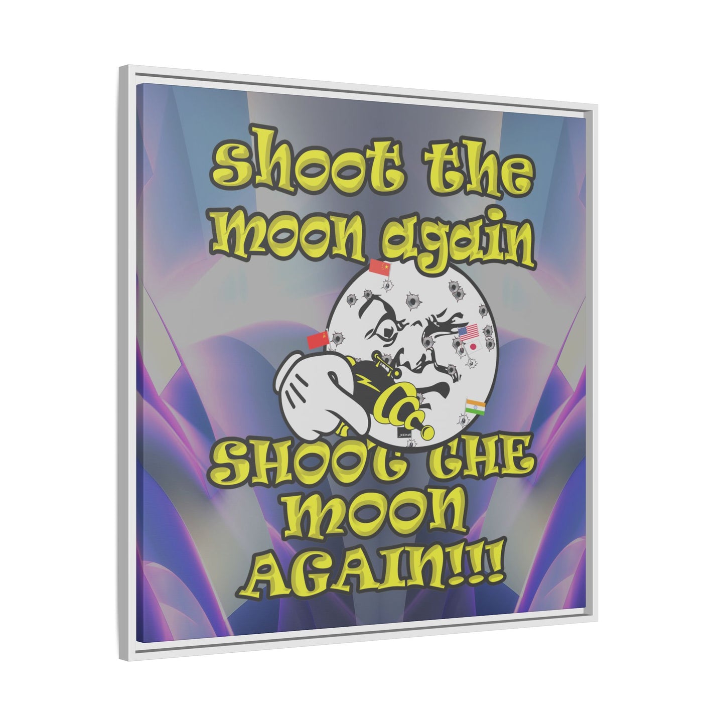 shoot the moon again - framed canvas art (grey-pink wave)