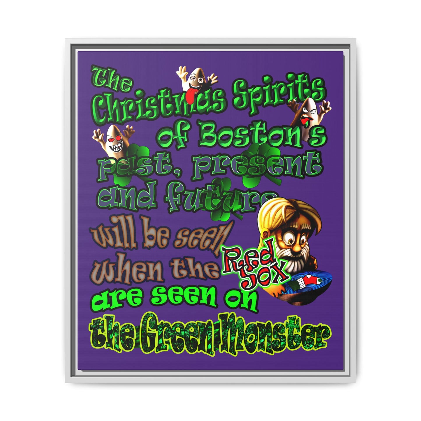 christmas spirits of boston - framed canvas art (purple)