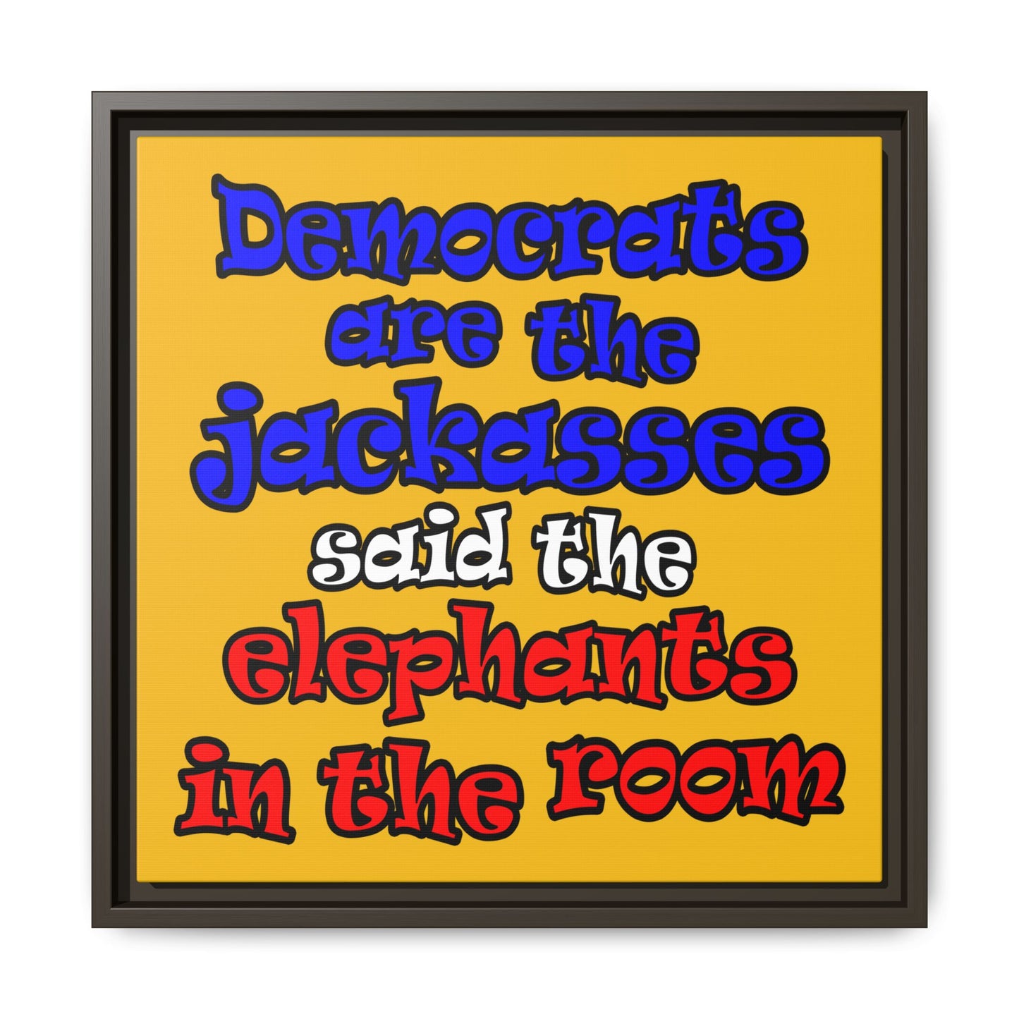 donkeys and elephants - framed canvas art (yellow)