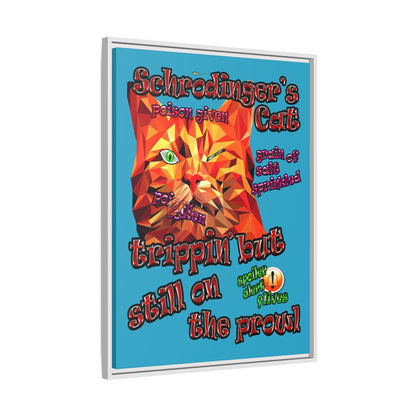 schrodinger's cat - framed canvas art (turquoise)
