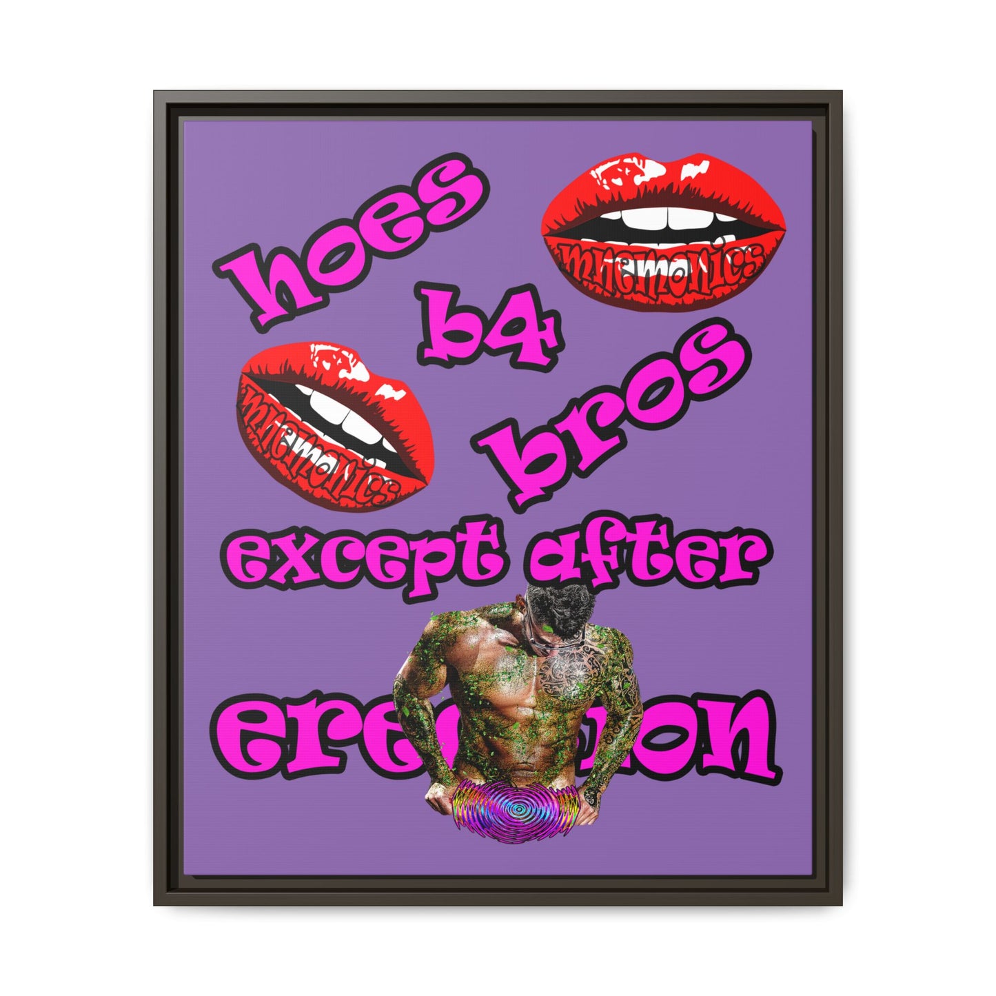 hoes b4 bros - framed canvas art (light purple)