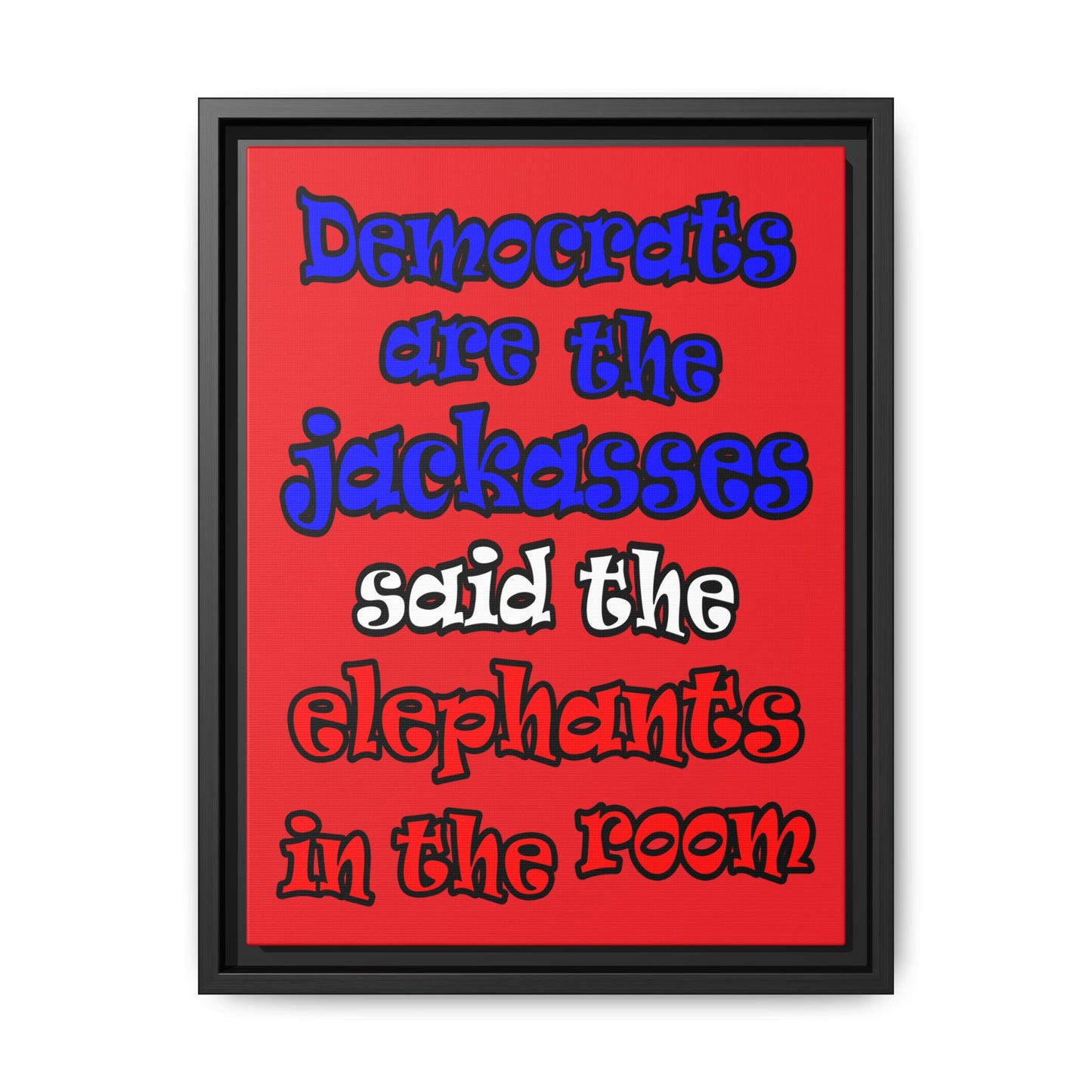 donkeys and elephants - framed canvas art (red)