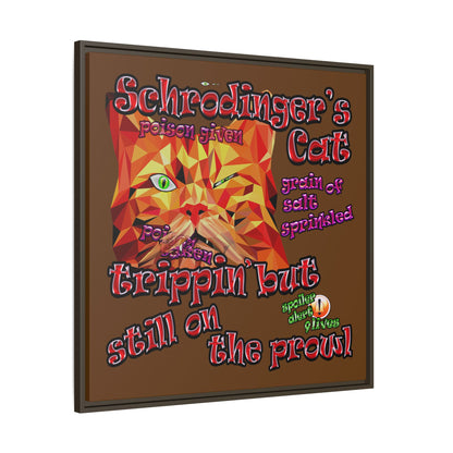 schrodinger's cat - framed canvas art (brown)