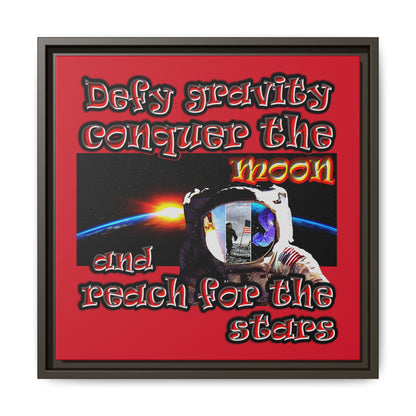 defy conquer reach - framed canvas art (dark red)