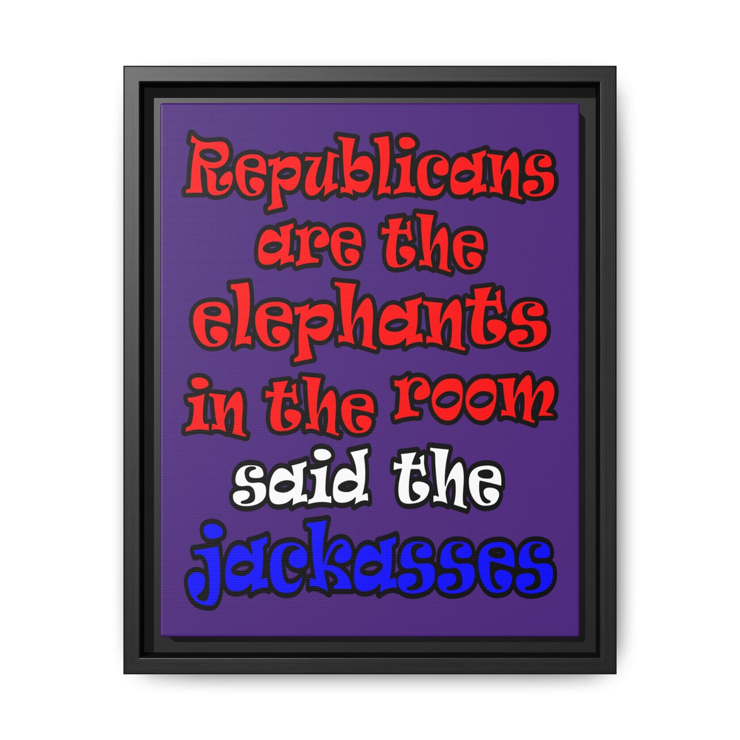 donkeys and elephants - framed canvas art (purple)