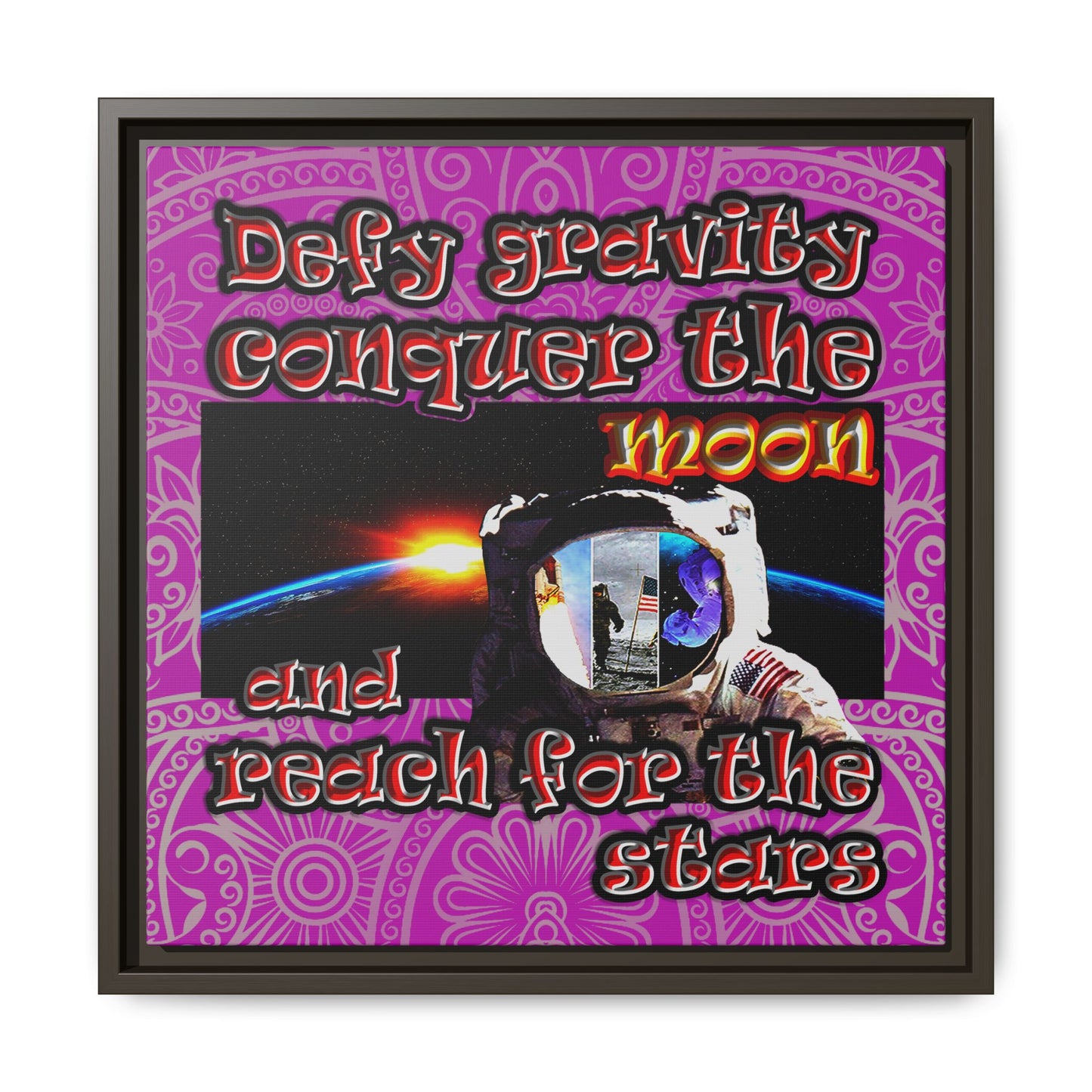 defy conquer reach - framed canvas art (pink swirl)
