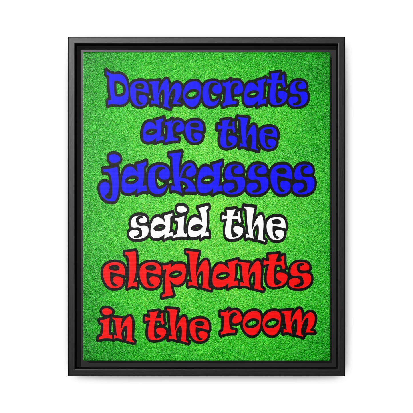 donkeys and elephants - framed canvas art (green turf)