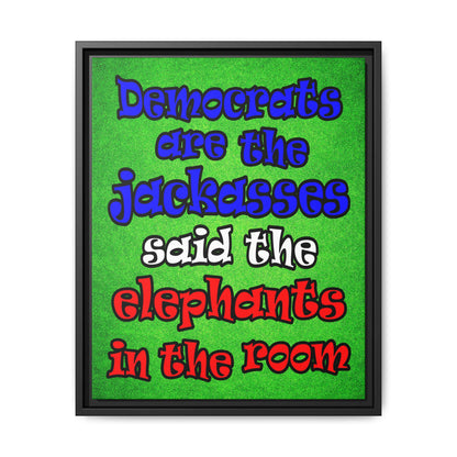 donkeys and elephants - framed canvas art (green turf)