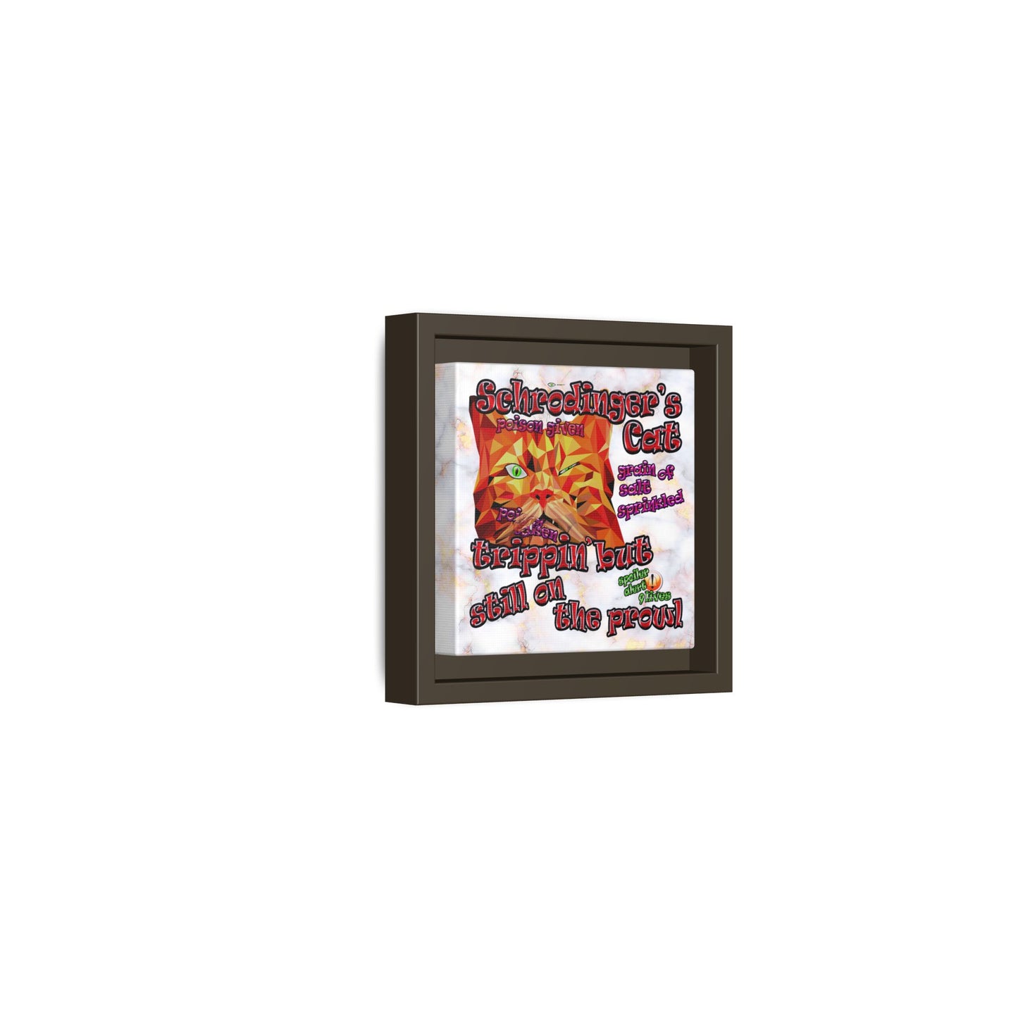 schrodinger's cat - framed canvas art (white marble)
