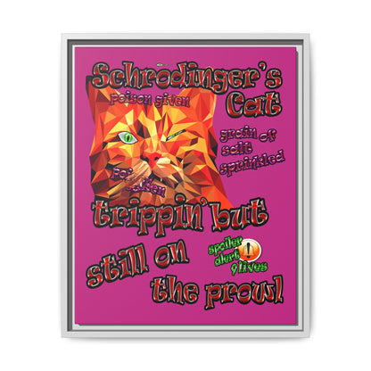 schrodinger's cat - framed canvas art (pink)