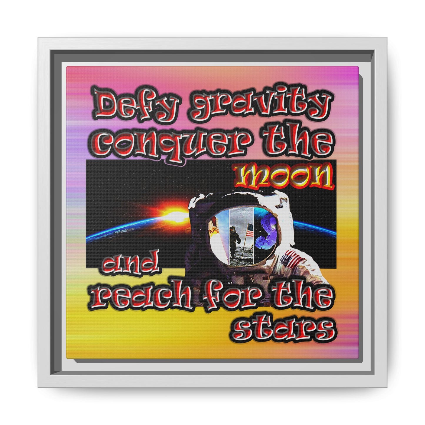 defy conquer reach - framed canvas art (color blur)