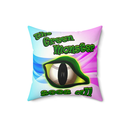 green monster - Faux Suede Square Pillow - (light blue-pink wave)