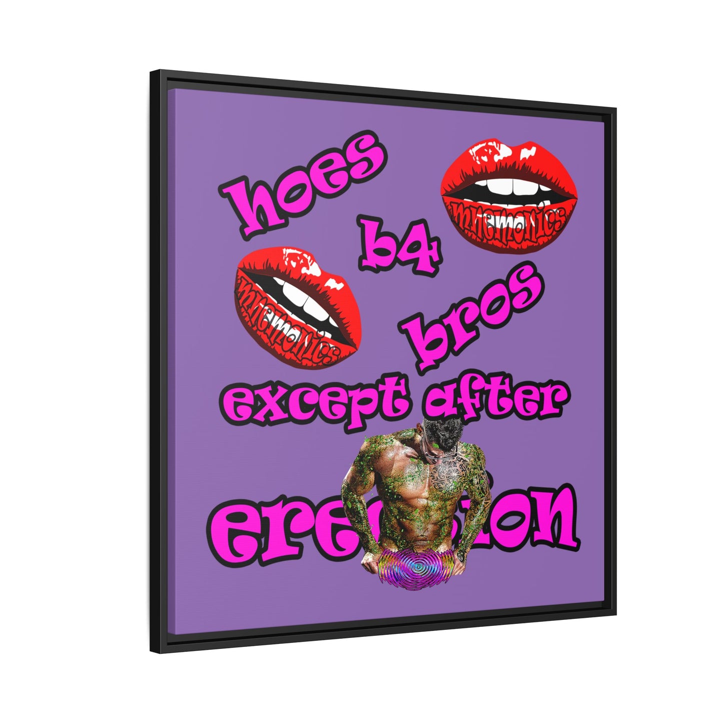 hoes b4 bros - framed canvas art (light purple)