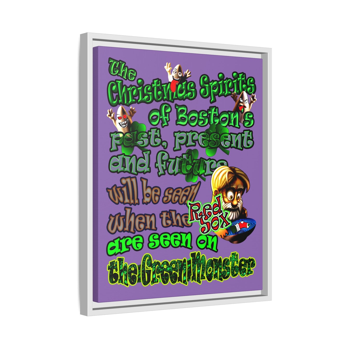 christmas spirits of boston - framed canvas art (light purple)