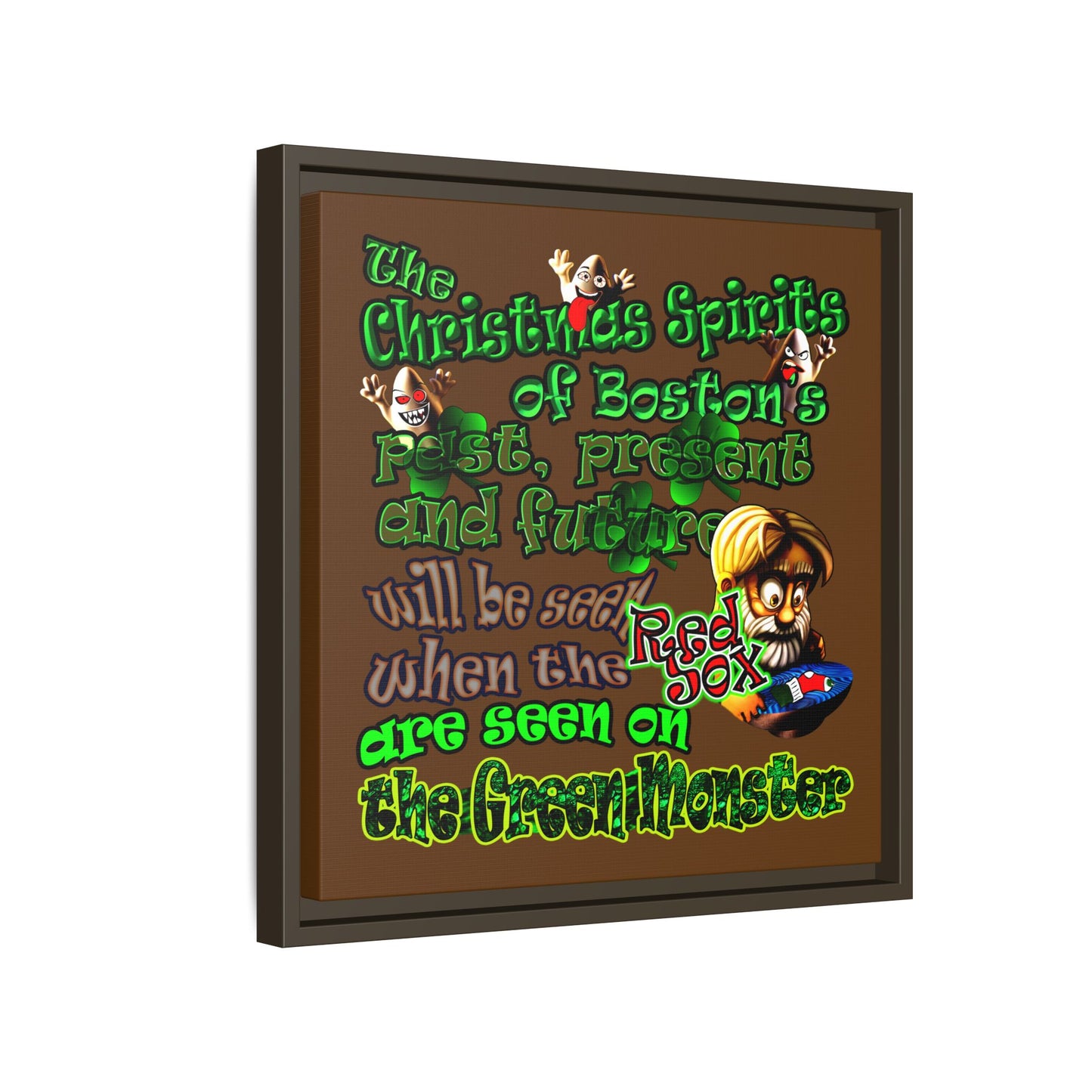 christmas spirits of boston - framed canvas art (brown)