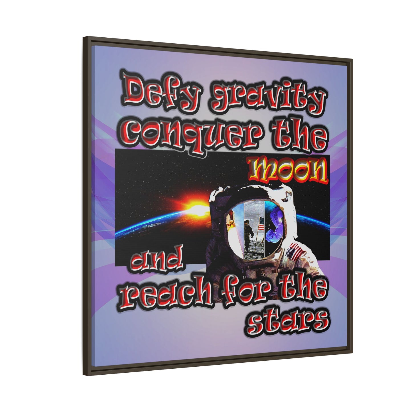defy conquer reach - framed canvas art (light blue-pink wave)