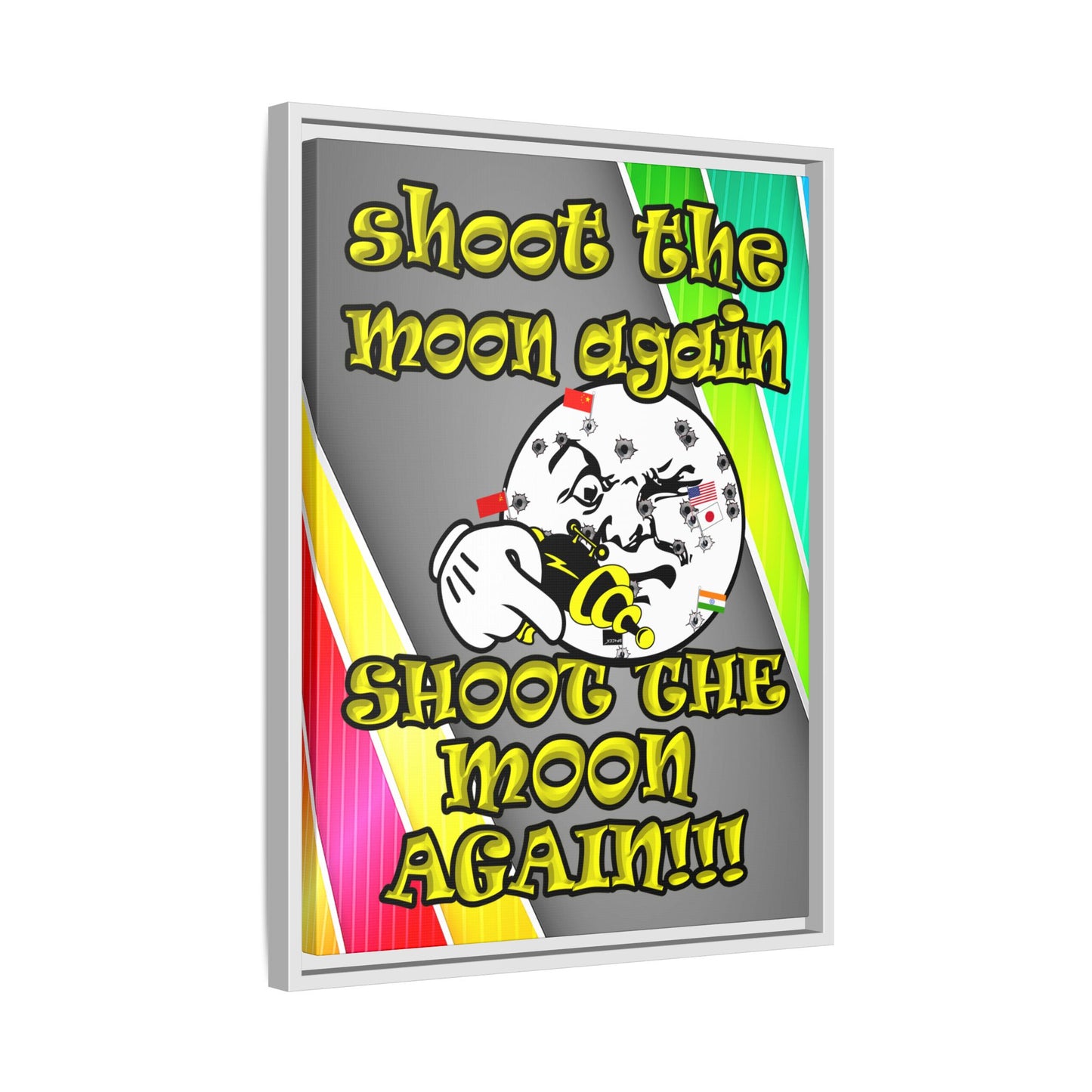 shoot the moon again - framed canvas art (rainbow split)
