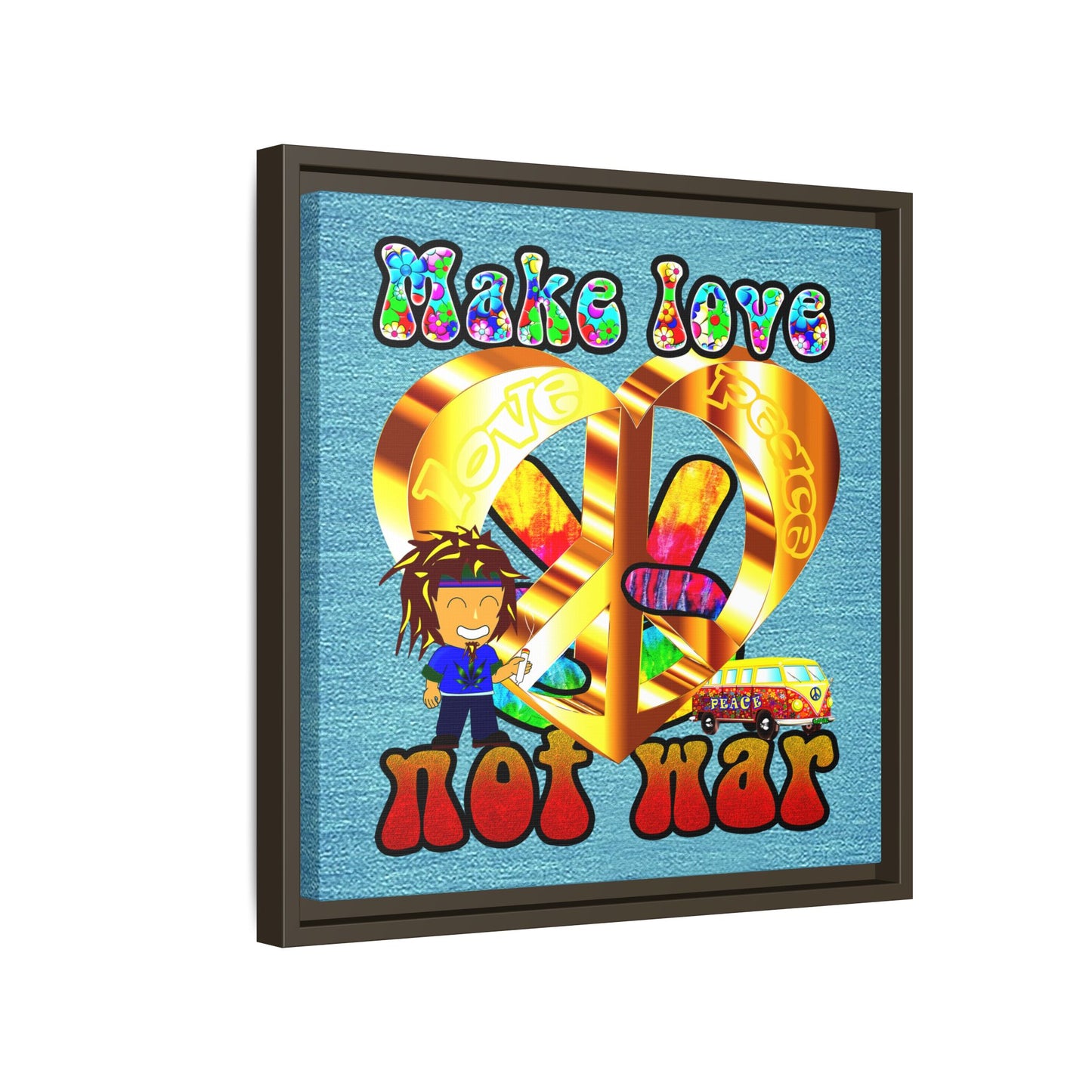 love peace - framed canvas art (faded blue)