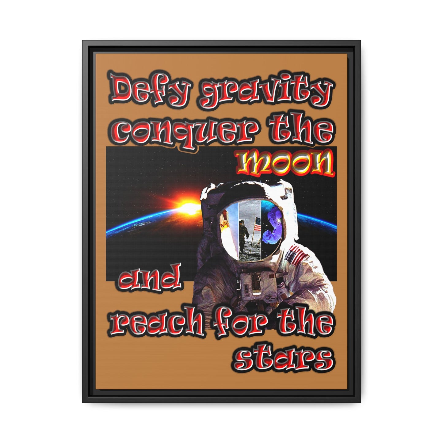 defy conquer reach - framed canvas art (light brown)