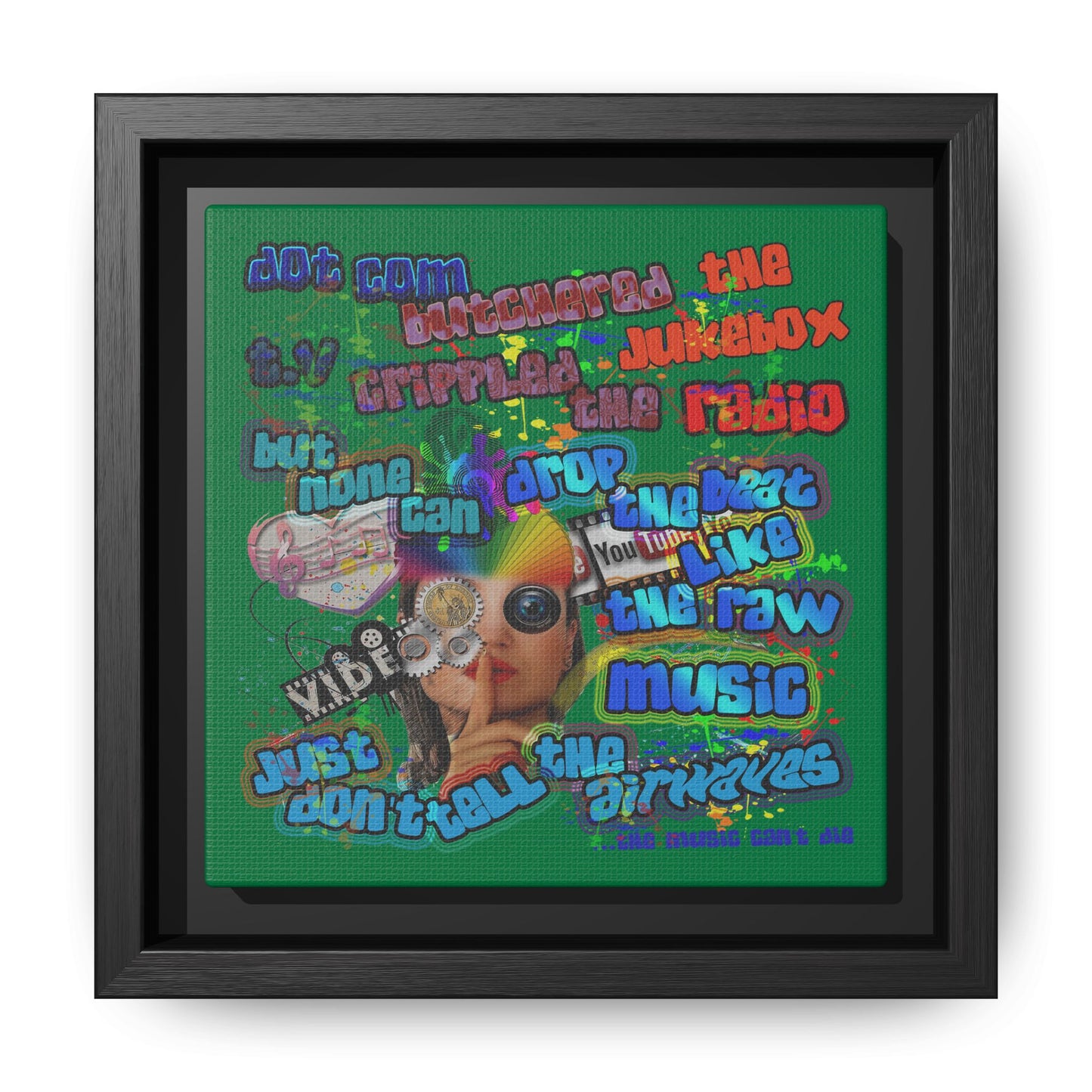 drop the beat - framed canvas art (dark green)