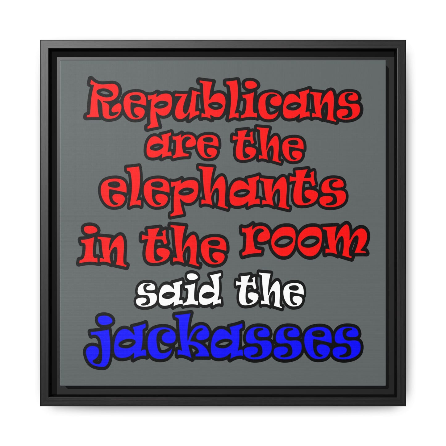 donkeys and elephants - framed canvas art (dark grey)