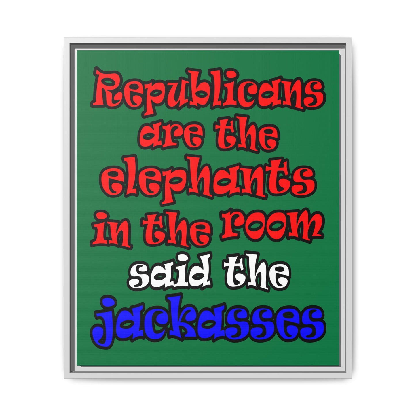 donkeys and elephants - framed canvas art (dark green)