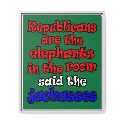 donkeys and elephants - framed canvas art (dark green)